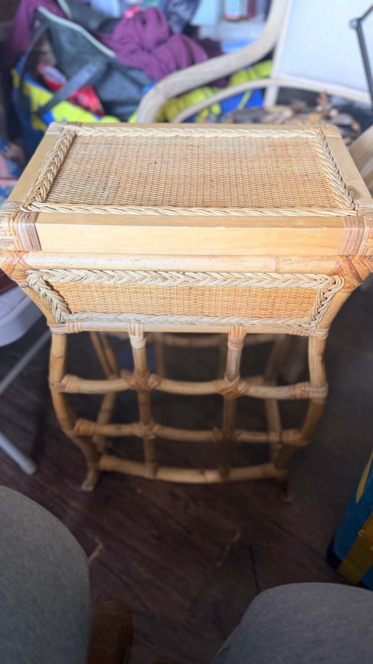 1950s Tiki Bent Bamboo and Rattan Side Table, Wine Rack, Bed Side Table, etc
